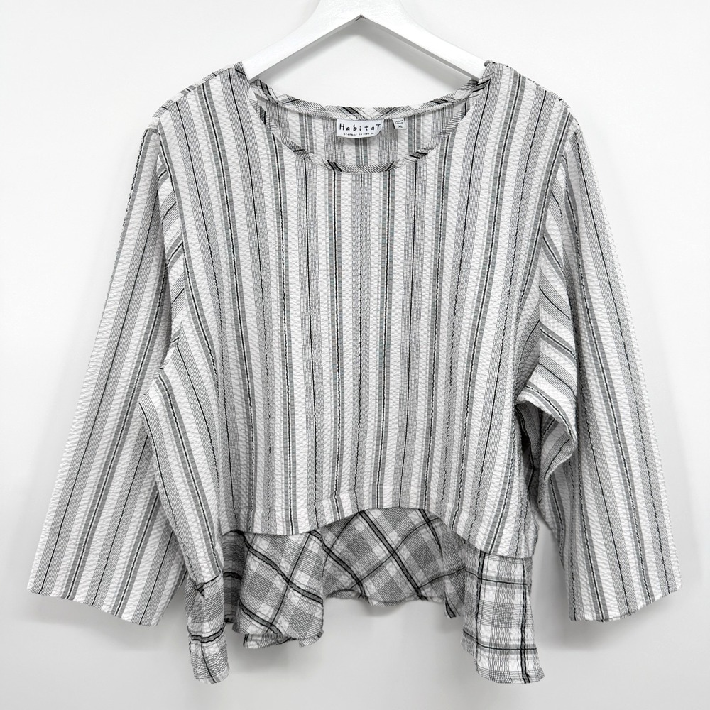 Habitat Clothes to Live In Top Shirt XL Crinkle 3/4 Sleeve Peplum Lagenlook Boho